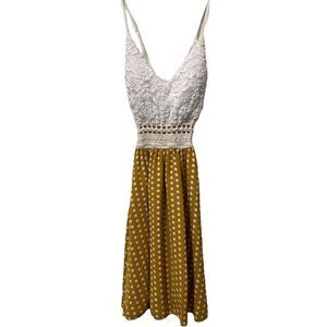 Papaya Spaghetti Strap Cream and Gold Lace Mini Polka Dot Dress size Large